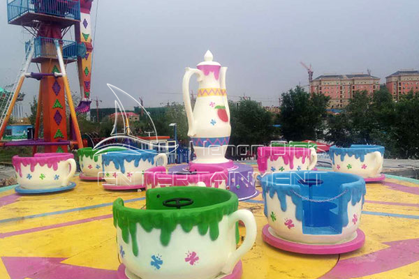 Colorful Fairground Cup Amusement Rides Displayed in Jinshan's Exhibition Hall